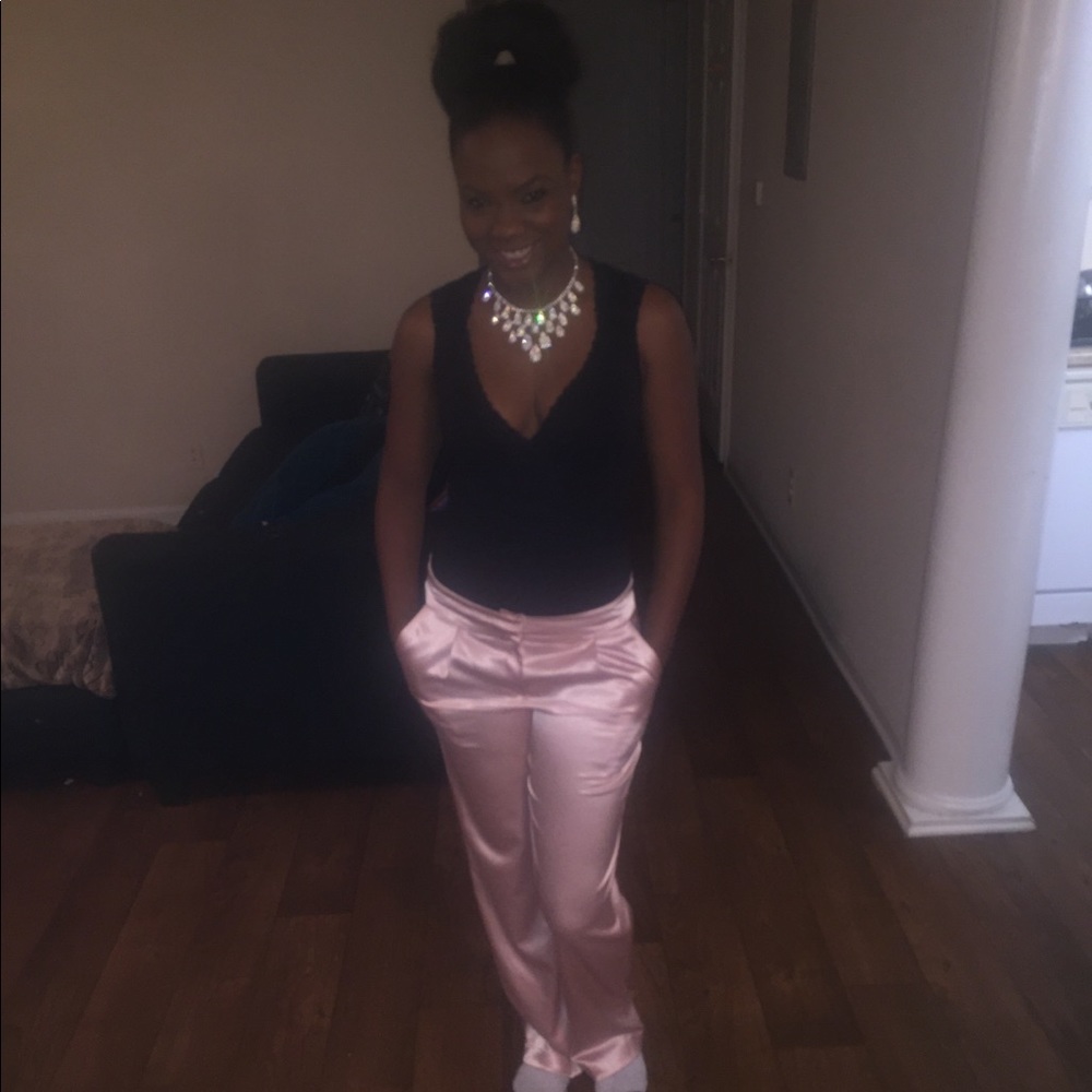 Pink satin trousers